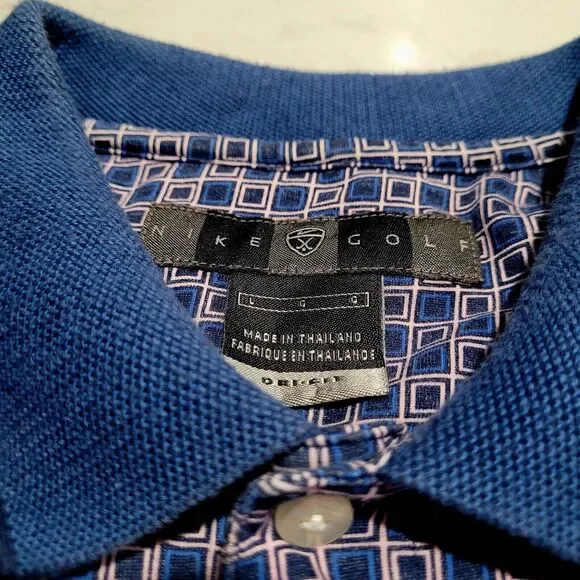 NIKE GOLF Tour DRI-FIT UV Geometric Checkered Polo Shirt NWOT Navy Blue Large - Picture 6 of 11